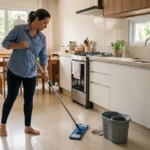 mulher limpando piso porcelanato