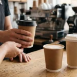 uma mão segurando copo descartável para café