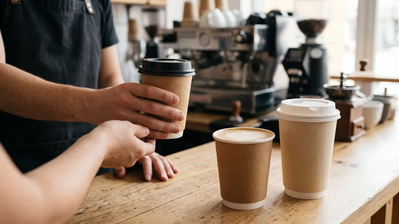 uma mão segurando copo descartável para café