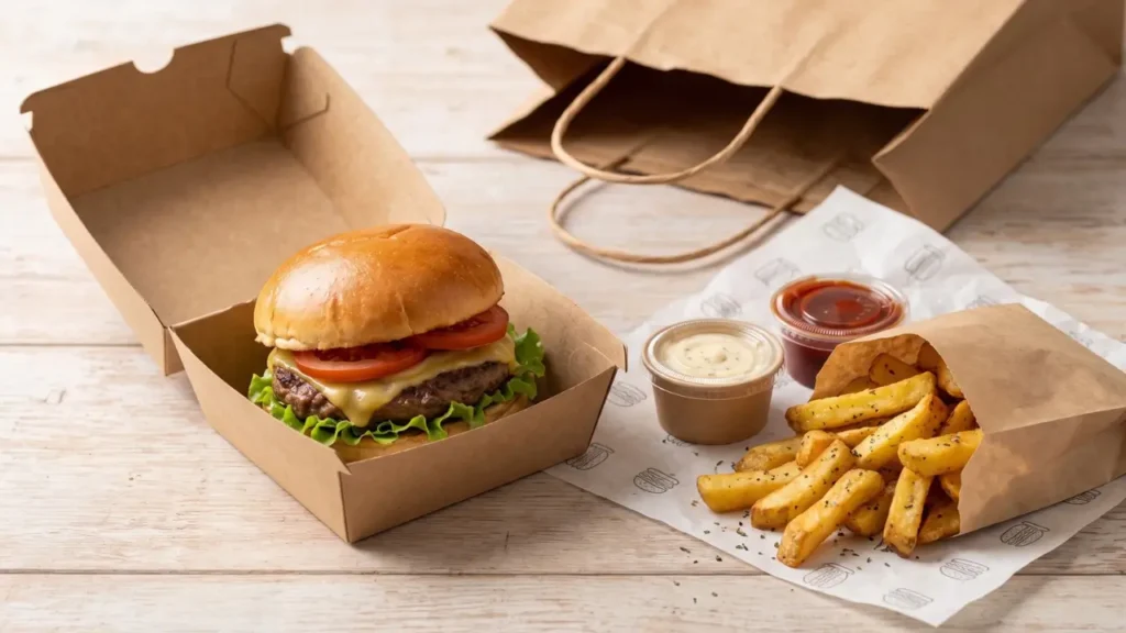 embalagem para lanche e batatas fritas